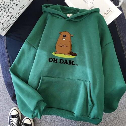 Spring Autumn Green Hoodie Women Streetwear Hoodie Fashion Bear Print Sweatshirt Cartoon Long Sleeve Aesthetic Sweatshirt
