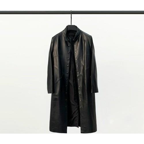 Spring 2021 New Leather Leather Coat Womens Long Standing Collar Single Breasted Windbreaker Sheep Leather Casual Coat Trend