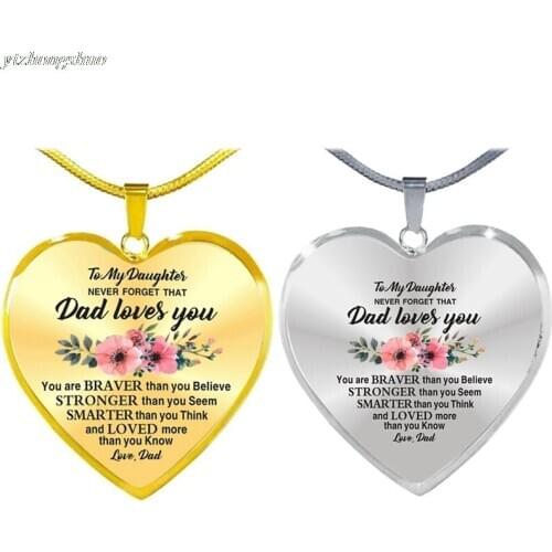 High Quality To My Daughter Love Dad Heart Necklace Gold Silver Color Inspirational Letter Pendant Necklaces Choker Jewelry Gift