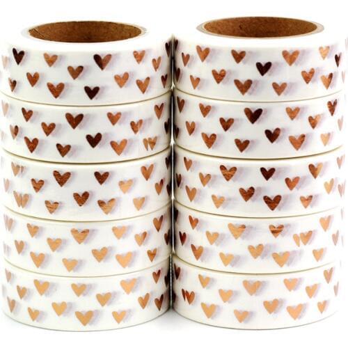 High quality 10pcs/lot Copper Hearts Valentines Foil Washi Tapes Scrapbooking Planner Adhesive Masking Tapes Kawaii Stationery