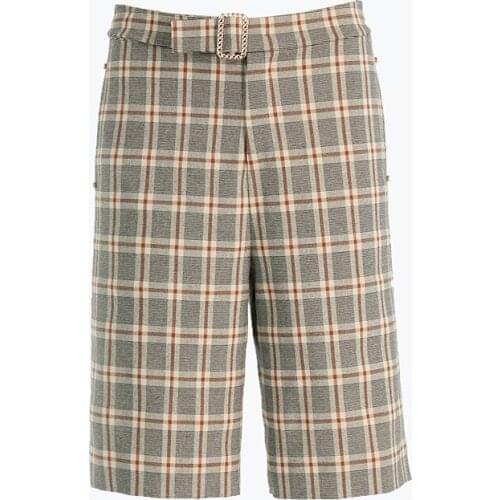 Gowani women check tailored bermuda shorts with belt