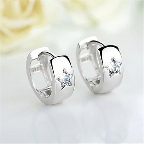 Womens Fashion Smooth Simple Hoop Earrings Shiny Star Zirconia Inlaid Tiny Huggies Trendy Earring Hoops Piercing Jewelry Gift