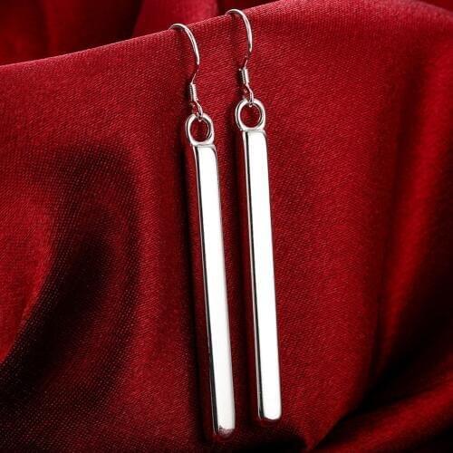 Wholesale Fashion 925 Sterling Silver Square Pillar Drop Earrings Women Jewelry Earrings Trendy Best Gifts