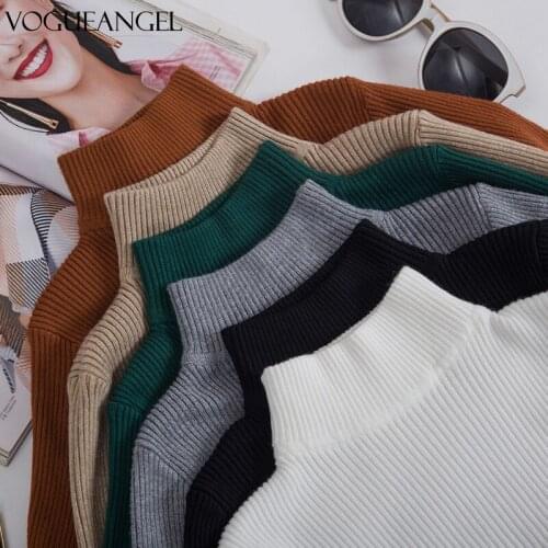 Office Ladies Womens Autumn Spring Basic Sweaters Solid Knitted Pullovers Ladies Tops Turtleneck Long Sleeve Female Jumpers