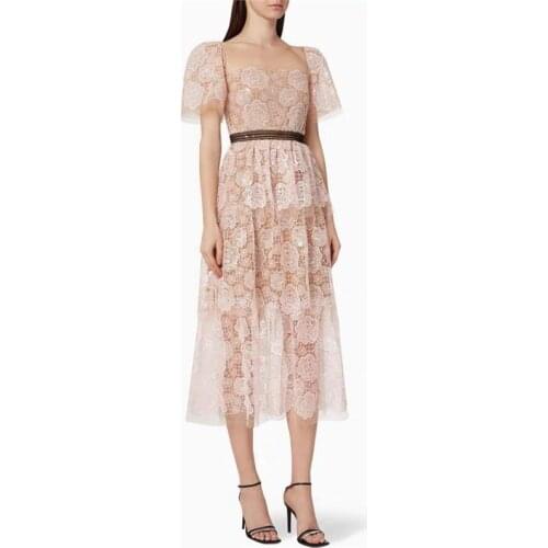 2021 Sweet Runway Self Portrait Celebrity Mesh Flower Embroidery Dress Party Womens Elegant Lace Sexy Low Cut Long Maxi Robe