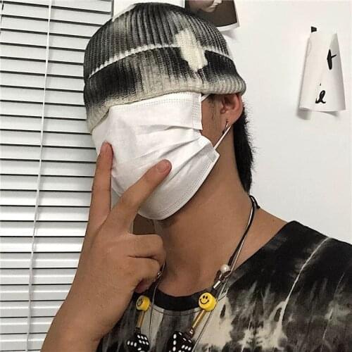 Winter Korean net red models hip-hop tie-dye spray color hat wild dome knitted wool hat men and women tide