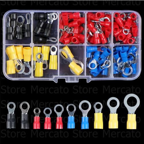 102PCS Ring Terminal Copper Wire Insulated Cord Pin End Butt Electrical Crimp Connector Assortment Wire Lug Terminal Set