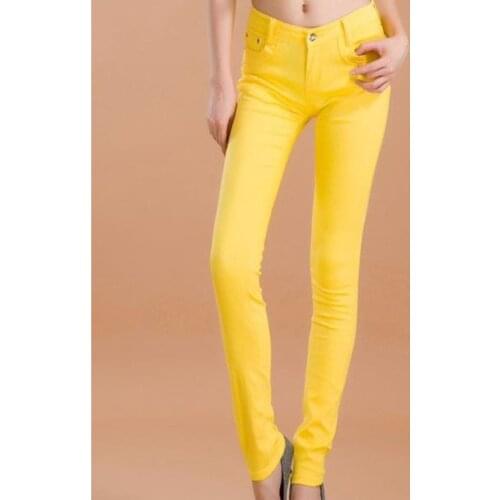 2021 Spring New Women Skinny Slim Jeans Pants Candy Color Zipper Pencil Pants Trousers Mid Waist Elastic Jeans