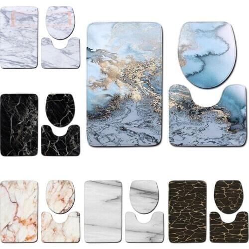 3pcs Marble Toilet Three-piece Floor Mat Door Mat Bathroom Carpet 45*75cm Bathroom Non-slip Mat Set