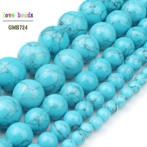 4/6/8/10/12mm Second Generation Blue Howlite Stone Beads for Jewelry Bracelet Making Round Loose Beads Strand 15