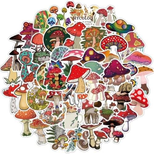 50Pcs Cute Cartoon Mushroom Stickers Guitar Suitcase Helmet PVC Graffiti Sticker