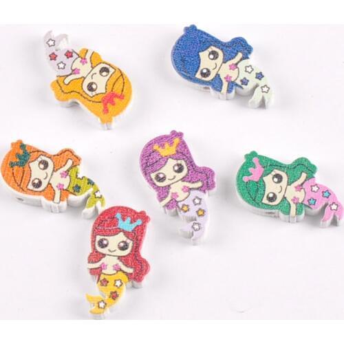50pcs Mixed color mermaid Pattern Wooden Spacer Beads For Jewelry making DIY 14X25mm MT2086