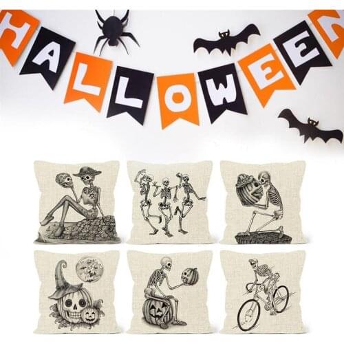 6pcs/Set Happy Halloween Pillow Cover Skeleton Pumpkin Pattern Pillowcase Cushion Covers For Halloween Decoration 45*45cm