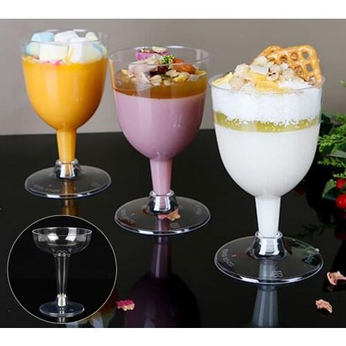 6Pcs Party Wedding Supply Disposable Goblet Hard Plastic Champagne Glass Red Wine Cup Ice Cream Wide Cup Tasting Glass
