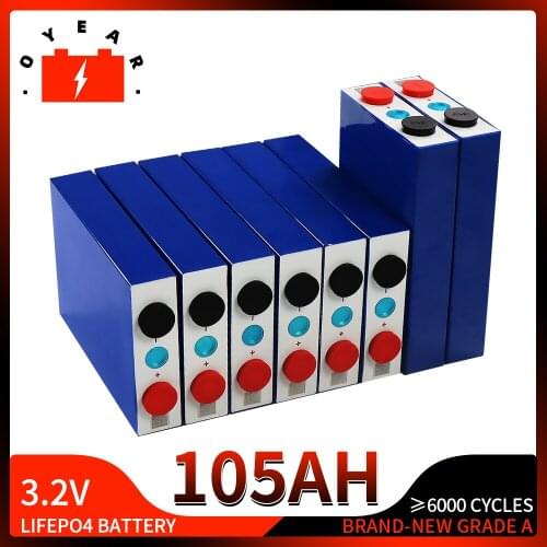 8pcs GRADE A NEW 3.2V lifepo4 105Ah Recharable Battery Pack 12V 24V For EV RV Diy Cell Solar EU US Tax Free With Busbar