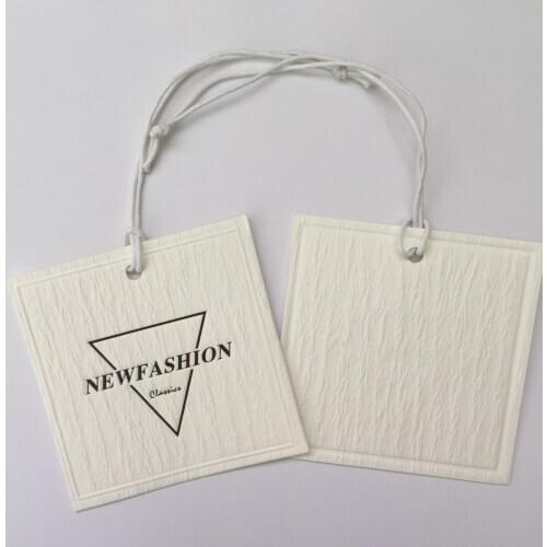 Hang Tags 6.5x6.5cm Embossed Art Paper Custom Printed Logo Garment For Clothes Labels