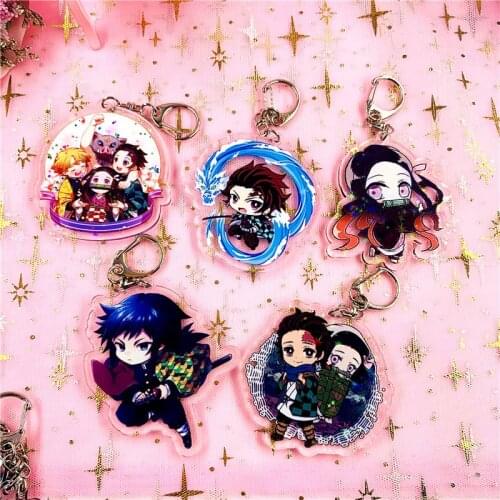 Anime Demon Slayer Keychain Kamado Nezuko Acrylic KeyringKimetsu No Yaiba Kamado Tanjirou Cosplay Prop Accessory Key Chain
