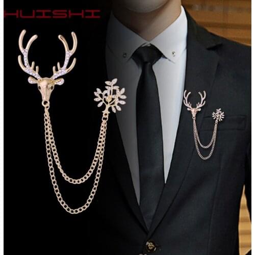 Christmas Deer Tree Brooch Business Vintage Tassel Chain Mens For Pin Decoration Gold Silvery Brooch Korean Wedding Accessories