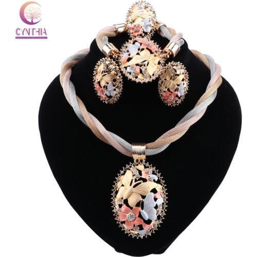 CYNTHIA Bridal Dubai Gold Jewelry Sets Women Fashion Pendant Necklace Earrings Ring Bracelet African Wedding Jewelry Sets
