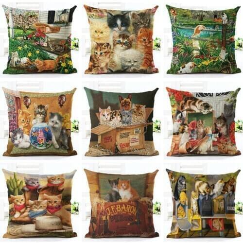 Cartoon Cat Printing Pillow Case Cotton Linen Cute Cat Pattern Throw Decorative Pillowcases Cover kussensloop almohada ZT256