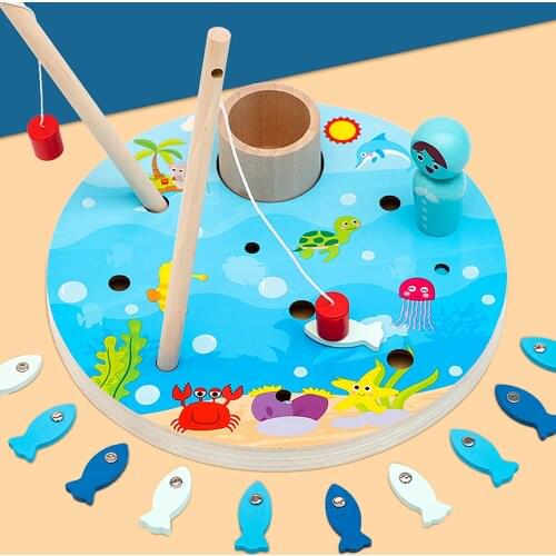 Childrens Wooden Interesting Magnetic Fishing Toy Set Parent-child Interaction Childrens Fishing Pool Multifunctional View