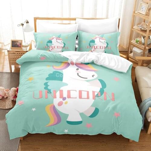 Blue Unicorn Bedding Set Cartoon 3d Duvet Cover Sets Comforter Bed Linen Twin Queen King Single Size Room Decor Kids Kawaii Gift