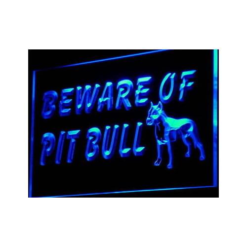 I839 Beware of Pit Bull Terrier Dog Decor Neon Light Light Signs On/Off Switch 20+ Colors 5 Sizes