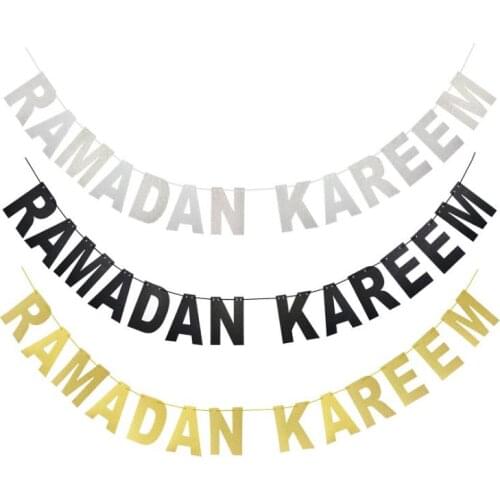 EID MUBARAK Banner Glitter EID Festival Bunting Garland Islamic Muslim Mubarak Decoration Banner Ramadan Supplies SN3774