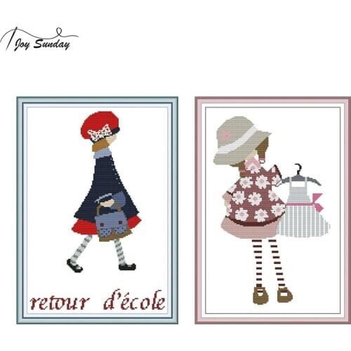 Joy Sunday Chinese Cross Stitch Kits Aida Fabric 14ct 11ct Printed Canvas DMC DIY Needlework Cross Embroidery Kits Girl Patterns