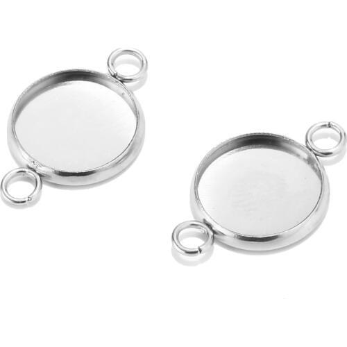 50pcs 12mm Stainless Steel Round Pendant Blanks Bezel Cups Glass Cabochon Setting Two Closed Rings Pendant Base Trays