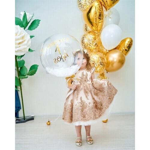 Champagne Lace Toddler Infant Girl Birthday Dresses Kids Clothes with Cap Sleeve Flower Girl dress Wedding Party Gown Custom