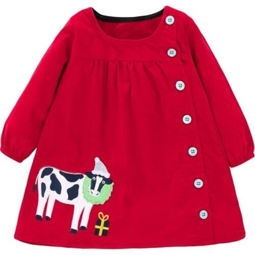 Little maven kids girls fashion brand autumn childrens dress baby girls clothes cow applique toddler girl button dresses S0852