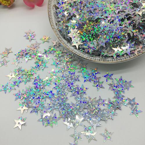 LNHOME 50g/lot 10mm Star Laser Silver Sequins For Crafts With Middle Hole Hologram Spangle Loose Flat Garment Accessories