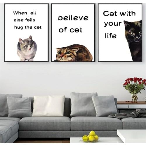 Cute Cat Posters and Prints Abstract oil Painting On Canvas Print Animals Positive Quotes Nordic Style Kids Decoration Cuadros