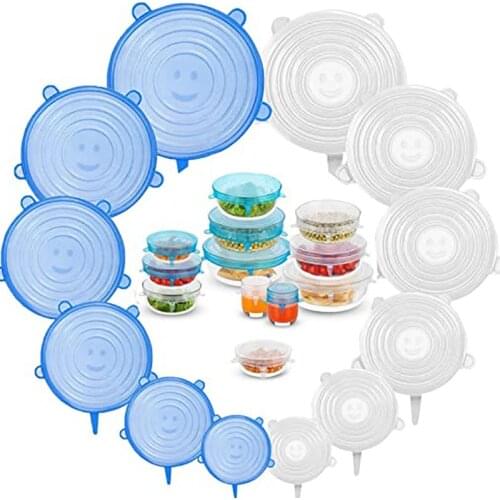 6PCS Silicone Cover Stretch Lids Washable Reusable Silicone Caps for food Cooking Food Fresh Storage Cover Microwave Bowl Lids