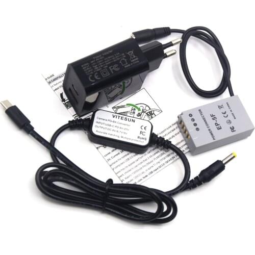 Mobile Power Bank USB Type-C Cable EH5A+EN-EL24 ENEL24 Dummy Battery EP-5F+PD Charger for Nikon 1 J5 1J5 Camera