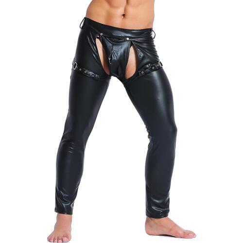 Male Sexy Gothic Leggings for Men Latex Wetlook Punk Trousers DS Club Costume Gay Fetish Erotic Lingerie Disfraces Adultos S-3XL