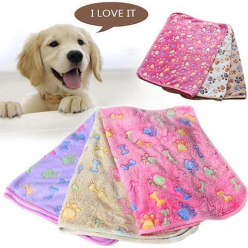 Warm Pet Mat Cat Dog Puppy Paw Bone Printed Soft Fleece Blanket Bed Cushion