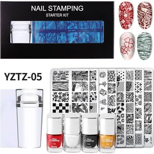14pcs Nail Stamping Scraper Plates Kits Geometry Lace Flower Leaves with Jelly Stamper Scraper Sponge Nail Art Image Plate Tools