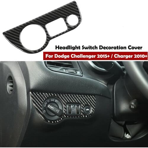 Car Interior Headlight Switch Cover Sticker Trim Carbon Fiber Frame for Dodge Challenger 2015-2021 /Charger 2010-2021 Decoration