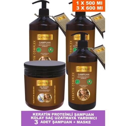 Naturix Unsalted Keratin Shampoo 3 Pcs 600 Ml Repair Care Shampoo + 500 Ml Keratin Treatment Mask