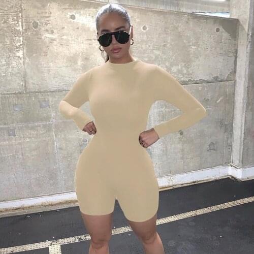 2021 New Women Short Romper Jumpsuit Autumn Long Sleeve Turtleleneck Stretch Skinny Jumpsuit Bodycon Sexy Playsuits Femme