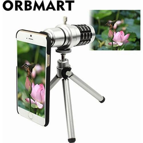 ORBMART Aluminum 12X Optical Zoom Telescope Camera Lens For iPhone 6 6s 6 Plus 6s Plus With Protective Back Case