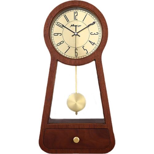 Luxury Retro Table Clock Silent Living Room Desktop Wood Pendulum Clock Walnut Drawer Creative Vintage Desk Clocks Coffee Gift