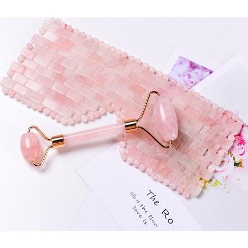 Gouache Stone Jade Eye Mask Face Massage Roller Set Natural Rose Quartz Cold Therapy Sleeping Eye Mask Facial Roller Massager