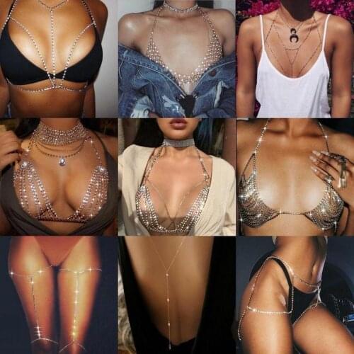 Crystal Rhinestone Bra Chest Body Chain Sexy Women Shiny Bikini Jewelry Leg Chains for Summer Beach Dress Body Jewelry Gift