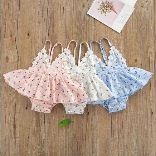 Sweety Toddler Baby Summer Romper Floral Spaghetti Strap V-Neck Lace Skirt Jumpsuit Bodysuits For Baby Girls 0-24 Months