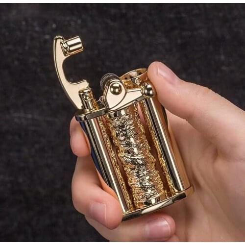 Rotating Dragon Column Rocker Arm Kerosene Lighter Carved Personality Creative Decompression Lighter Smoking Accessories Briquet