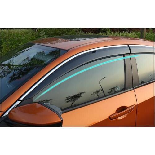 Higher star 4pcs car Windows visor,Rain eyebrow,car shelter with bright trim with logo for Honda Civic 2016