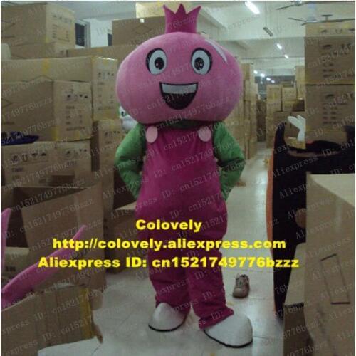Vivid Pink Pomegranate Guava Punica Granatum Onion Allium Cepa Cebolla Mascot Costume With Green Thin Arms Black Mouth No.7851